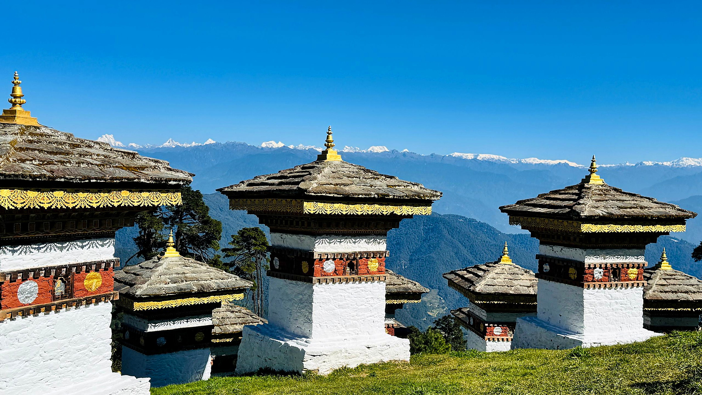 Himalayan ridges seen from Dochula Pass on a clear morning