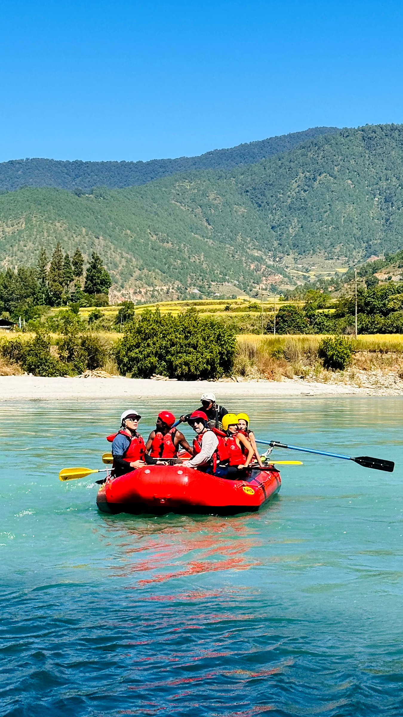 Calm stretch of the Punakha river between rapids