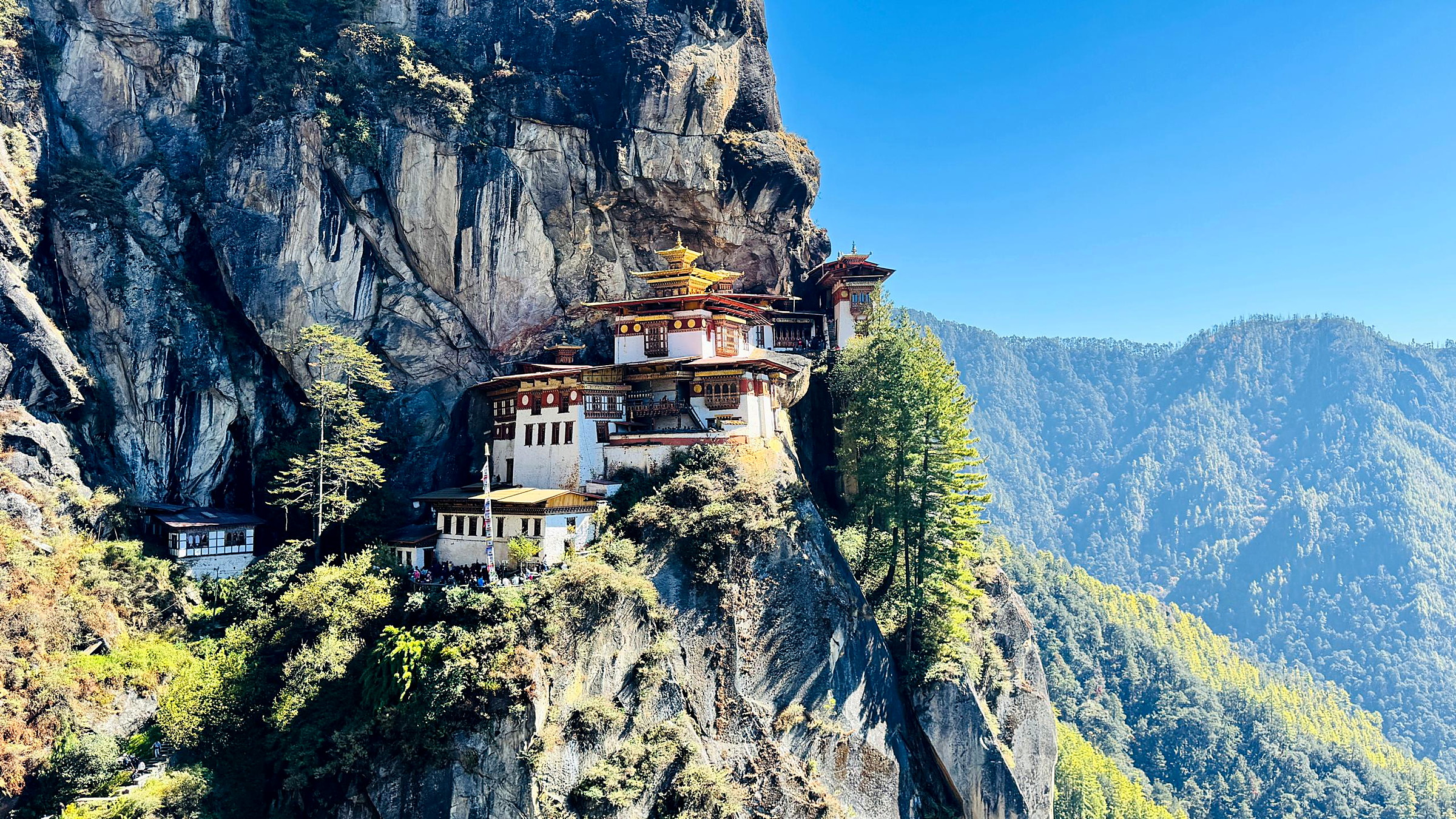 Tiger's Nest Monastery seen across the valley in early light